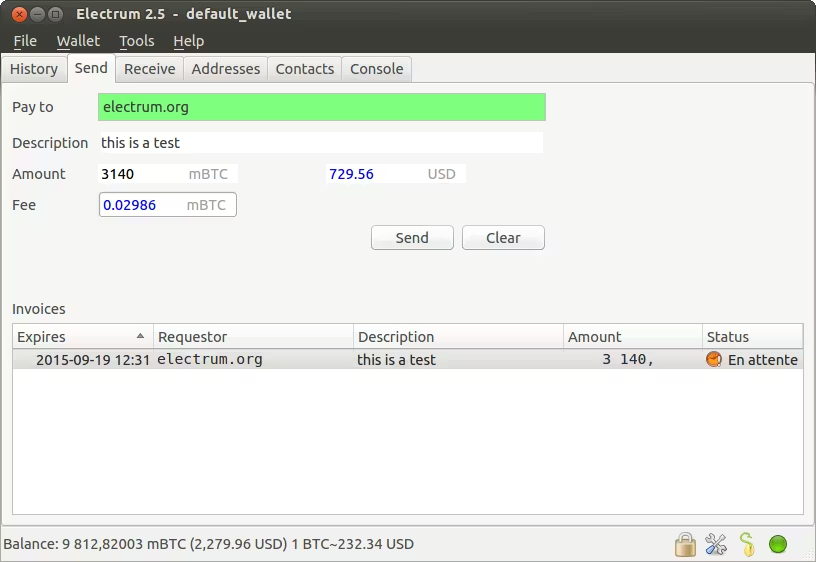 Electrum wallet interface